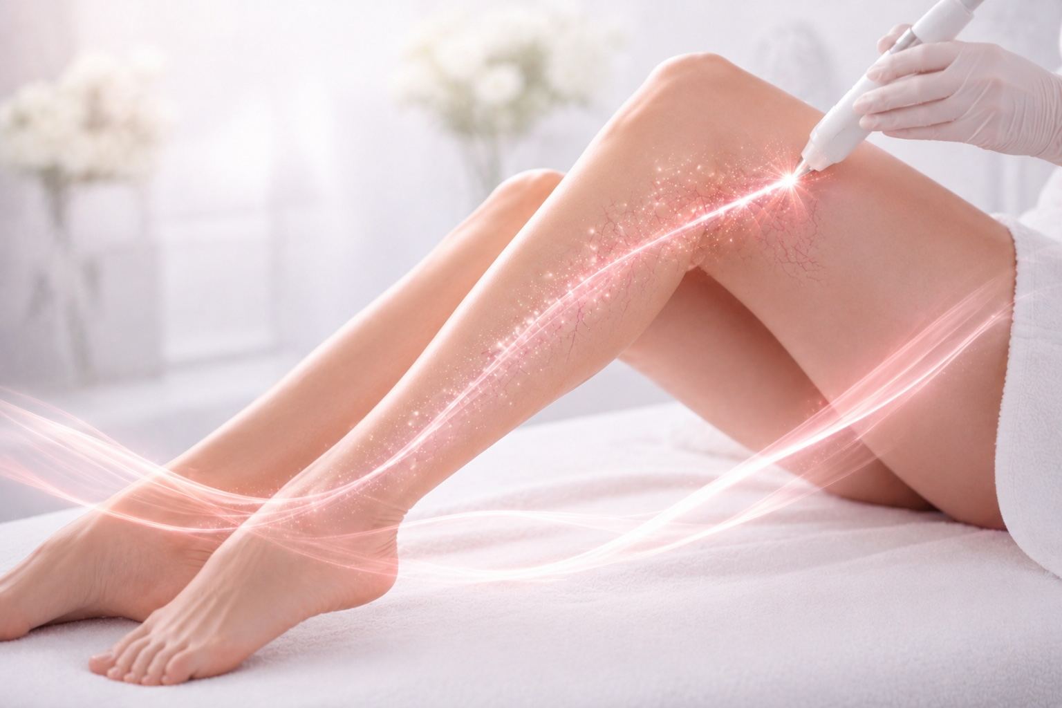 Séance de traitement laser vasculaire des varicosités au Groupe Médical Langlois, Antony (92)